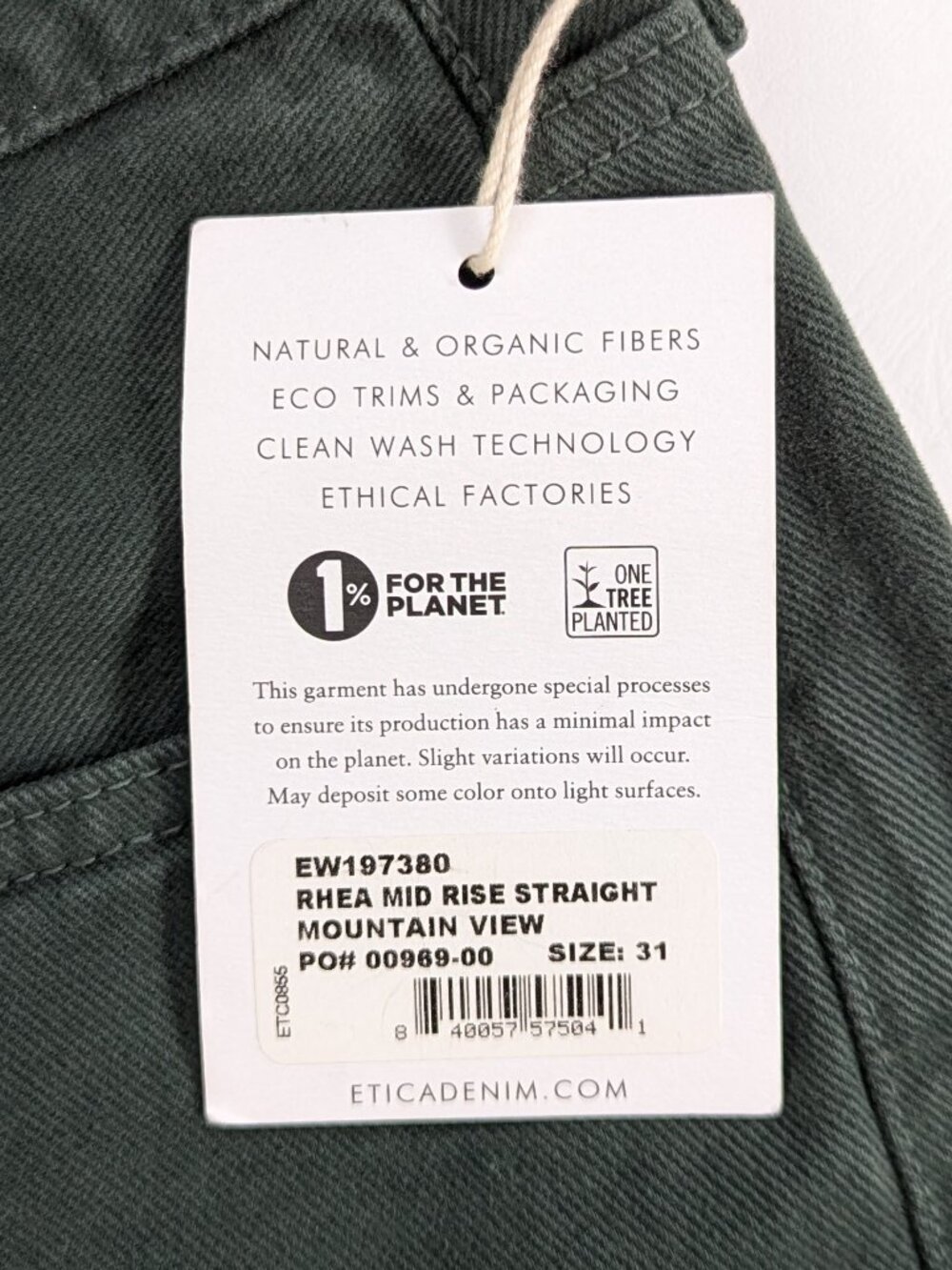 NWT Etica Rhea Denim Pants Straight Leg High Rise Size 31 Dark Green - Picture 6 of 13